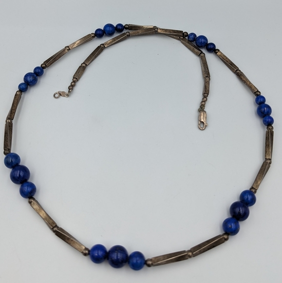 Vintage Lapis Lazuli Sterling Silver Necklace - Picture 2 of 11
